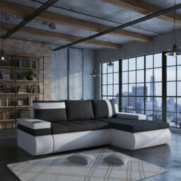 Oslo Mini Living Room Corner Sofa Bed With Storage Hr Foam Wave Springs Wooden Frame 245X182X90Cm Black And White Right - thumbnail 1