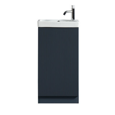 FNX Bathrooms Fluted Mini Cloakroom Vanity Unit With Basin Floor Standing Soft Close Door Integrated Storage - Midnight Shadow - image 1