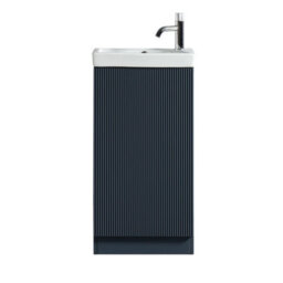 FNX Bathrooms Fluted Mini Cloakroom Vanity Unit With Basin Floor Standing Soft Close Door Integrated Storage - Midnight Shadow - thumbnail 1