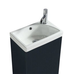 FNX Bathrooms Fluted Mini Cloakroom Vanity Unit With Basin Floor Standing Soft Close Door Integrated Storage - Midnight Shadow - thumbnail 4