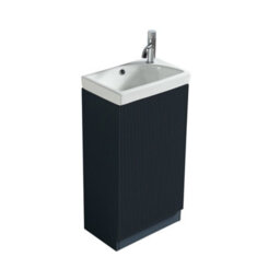 FNX Bathrooms Fluted Mini Cloakroom Vanity Unit With Basin Floor Standing Soft Close Door Integrated Storage - Midnight Shadow - thumbnail 5