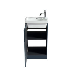 FNX Bathrooms Fluted Mini Cloakroom Vanity Unit With Basin Floor Standing Soft Close Door Integrated Storage - Midnight Shadow - thumbnail 3