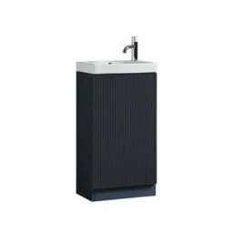 FNX Bathrooms Fluted Mini Cloakroom Vanity Unit With Basin Floor Standing Soft Close Door Integrated Storage - Midnight Shadow - thumbnail 6