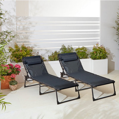 Neo Pair Of Black Outdoor Folding Garden Sun Lounger - image 1
