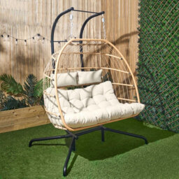 Ohs Double Hanging Egg Chair Folding Swing Seat Hammock Patio Garden Outdoor - thumbnail 1