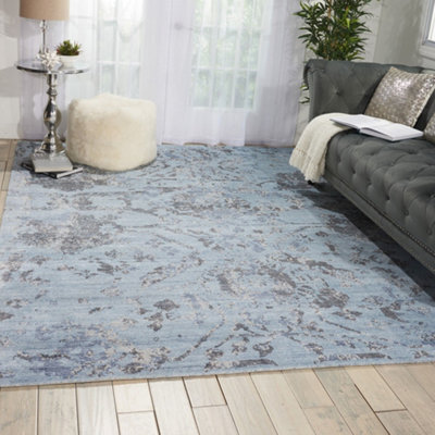 Lucent Sky Luxurious Traditional Easy To Clean Handmade Floral Dining Room Bedroom And Living Room Rug -236Cm X 297Cm