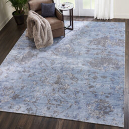Lucent Sky Luxurious Traditional Easy To Clean Handmade Floral Dining Room Bedroom And Living Room Rug -236Cm X 297Cm - thumbnail 2