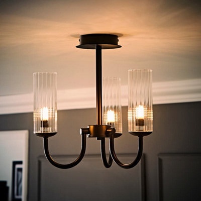 Valuelights Canya 3 Way Matte Black Ceiling Light Chandelier With Clear Ribbed Shades And Bulbs - image 1