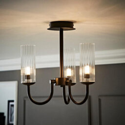 Valuelights Canya 3 Way Matte Black Ceiling Light Chandelier With Clear Ribbed Shades And Bulbs - thumbnail 5