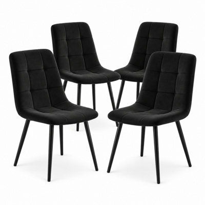 Oira Homes Black Nova Velvet Dining Chairs Set Of 4 Modern Tufted Kitchen Dining Chairs Dining Room Furniture - image 1