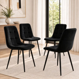 Oira Homes Black Nova Velvet Dining Chairs Set Of 4 Modern Tufted Kitchen Dining Chairs Dining Room Furniture - thumbnail 2