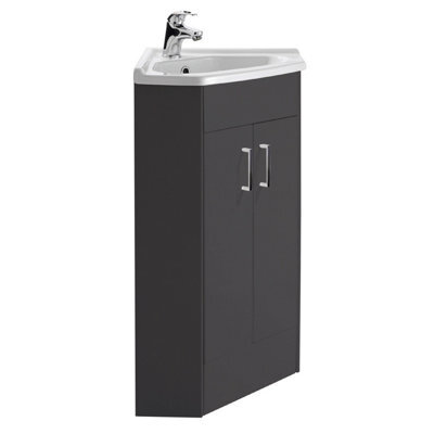 Balterley Floor Standing 2 Door Bathroom Corner Vanity Basin Unit, H: 837 X W: 590 X D: 415mm, Dark Grey - image 1