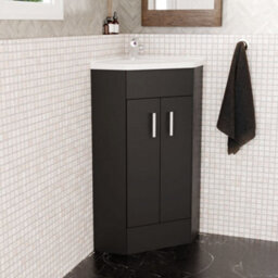 Balterley Floor Standing 2 Door Bathroom Corner Vanity Basin Unit, H: 837 X W: 590 X D: 415mm, Dark Grey - thumbnail 4