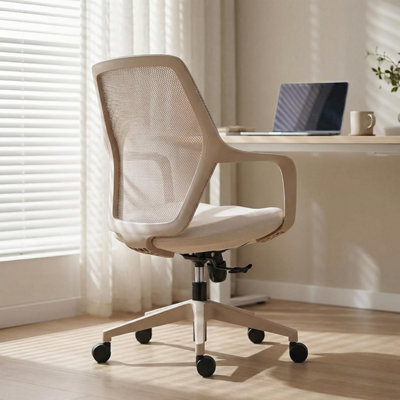 Furnizone UK Fiona Office Chair Ergonomic Swivel Computer Chair Height Adjustable Fixed Armrest, Beige - image 1