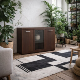 Wyld Haus Sonderborg Wide Dark Mahogany Sideboard With 3 Doors - thumbnail 1