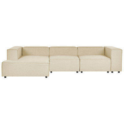 Beliani Modular Corner Sofa 3 Seater Aprica Faux Linen Beige Right Hand - image 1