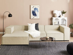 Beliani Modular Corner Sofa 3 Seater Aprica Faux Linen Beige Right Hand - thumbnail 2