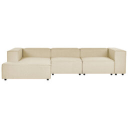 Beliani Modular Corner Sofa 3 Seater Aprica Faux Linen Beige Right Hand - thumbnail 1