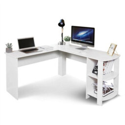 L-Shaped Computer Desk White Corner Table Workstation Office Study Shelf