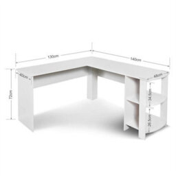 L-Shaped Computer Desk White Corner Table Workstation Office Study Shelf - thumbnail 2