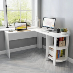 L-Shaped Computer Desk White Corner Table Workstation Office Study Shelf - thumbnail 3