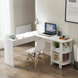 L-Shaped Computer Desk White Corner Table Workstation Office Study Shelf - thumbnail 4