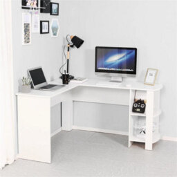 L-Shaped Computer Desk White Corner Table Workstation Office Study Shelf - thumbnail 5