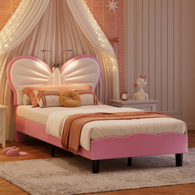 3Ft Kids Bed 90X190 With Built-In Light, Bed Frame With Soft Padded Headboard, Sturdy Slatted Base, Single Bed For Teenagers - image 1