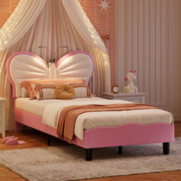 3Ft Kids Bed 90X190 With Built-In Light, Bed Frame With Soft Padded Headboard, Sturdy Slatted Base, Single Bed For Teenagers - thumbnail 1
