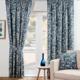 "Sundour Aviary Light Filtering Fully Lined Ready Made Curtain Pair Pencil Pleat Curtains Blue 46X54"""