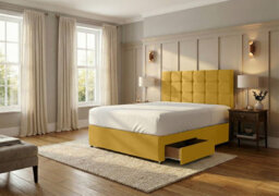 Adore Designs Ashford Plush Velvet Divan Bed, Headboard & Mattress - 4Ft Small Double - Turmeric - 0 Drawers - thumbnail 2