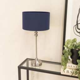 Valuelights Maggie Brushed Chrome Candlestick Table Lamp With Navy Blue Fabric Drum Shade And Led Bulb - thumbnail 3