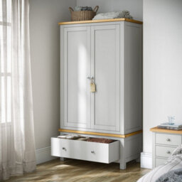 Farro Xl Grey Double Wardrobe With Drawer - By Roseland Furniture - thumbnail 2