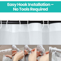 Neel Blue Shower Curtain With Hooks, Water-Resistant Vinyl Fabric, 180Cm X 180Cm Ivory - thumbnail 5