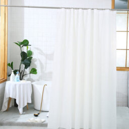 Neel Blue Shower Curtain With Hooks, Water-Resistant Vinyl Fabric, 180Cm X 180Cm Ivory