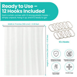 Neel Blue Shower Curtain With Hooks, Water-Resistant Vinyl Fabric, 180Cm X 180Cm Ivory - thumbnail 2