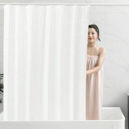 Neel Blue Shower Curtain With Hooks, Water-Resistant Vinyl Fabric, 180Cm X 180Cm Ivory - thumbnail 9