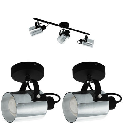 Modern Black Ceiling Spot Light With 2 Matching Wall Sconces And Vaporized Glass - image 1