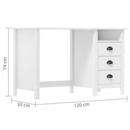 Vidaxl Desk Hill With 3 Drawers 120X50X74 Cm Solid Pine Wood - thumbnail 7