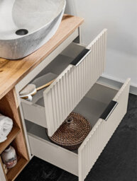Impact Furniture Vanity Unit Countertop Sink Basin Bathroom Wall Hung Fluted Beige Cabinet With Drawers 600mm Oak Worktop Adel - thumbnail 7