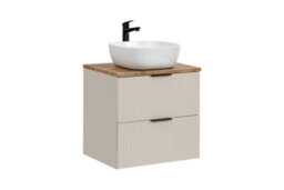 Impact Furniture Vanity Unit Countertop Sink Basin Bathroom Wall Hung Fluted Beige Cabinet With Drawers 600mm Oak Worktop Adel - thumbnail 2
