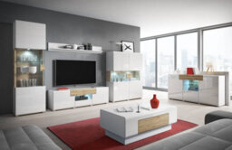 Arte Elegant Toledo 46 Display Cabinet 147Cm - White Gloss & San Remo Oak: Sophisticated Storage For Modern Living - thumbnail 3