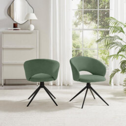 Furniturebox Uk 2X Anika Green Fabric Swivel Dining Chairs - thumbnail 4