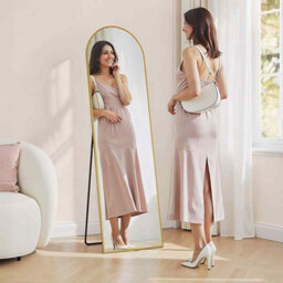 Arched Full Body Standing Mirror, Tempered Glass Floor Mirror For Bedroom, Living Room And Cloakroom, Pale Gold