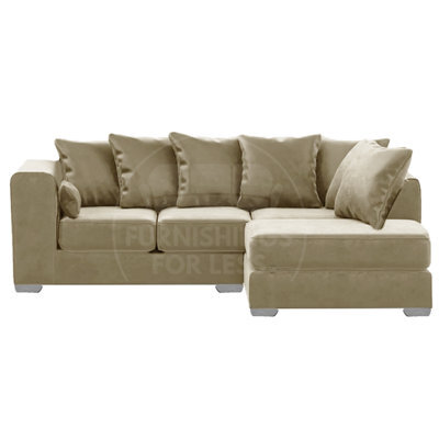 Furnishings For Less UK Ella Boxed Arm Plush Velvet 3 To 4 Seater L Shaped Corner Sofa  Beige Right Hand Facing