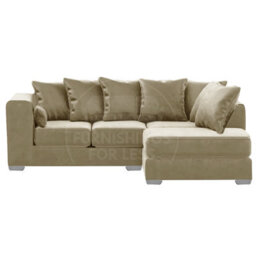 Furnishings For Less UK Ella Boxed Arm Plush Velvet 3 To 4 Seater L Shaped Corner Sofa  Beige Right Hand Facing