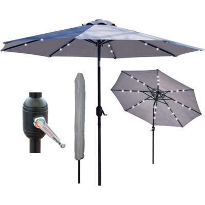 PureLifestyleWonders Solar Led Garden Parasol - Heather Grey - image 1