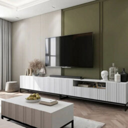 Heze Furniture Elpis Glamour Tv Cabinet Media Unit Extra Long 300 Cm - White Matt / Black Frame - thumbnail 3