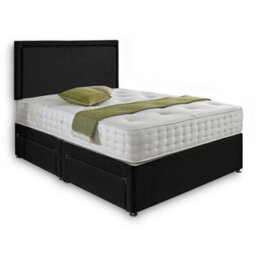 Dining Tables Seoul Matching Headboard Divan Set, 2 Drawer On Same Side With Sprung 1500 Comfort Mattress - Damask Fabric Black - Double - thumbnail 4