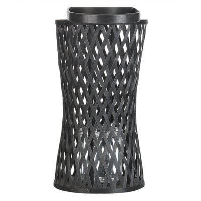 Beliani Boho Bamboo Candle Lantern Black 38 Cm With Glass Candle Holder For Indoor Ambience - image 1